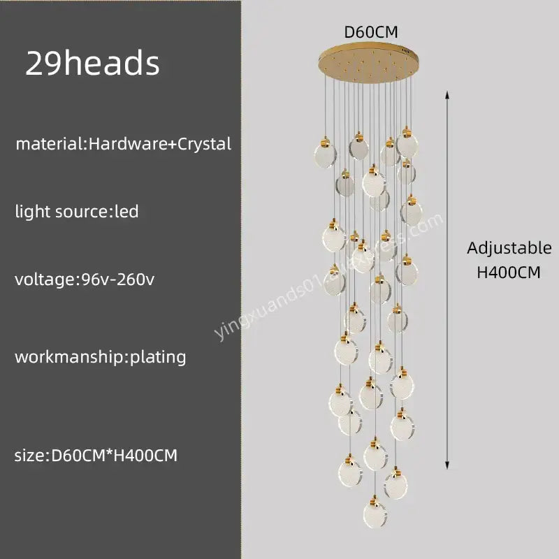 DecorBites™ Crystal Chandelier Pendant Light for Luxury Staircase