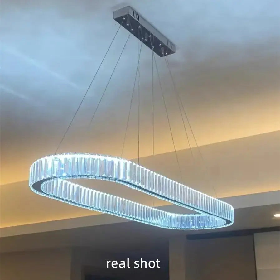 DecorBites™ Crystal Chandelier Pendant Lights Dimmable LED Oval Lustre Hang Lamp