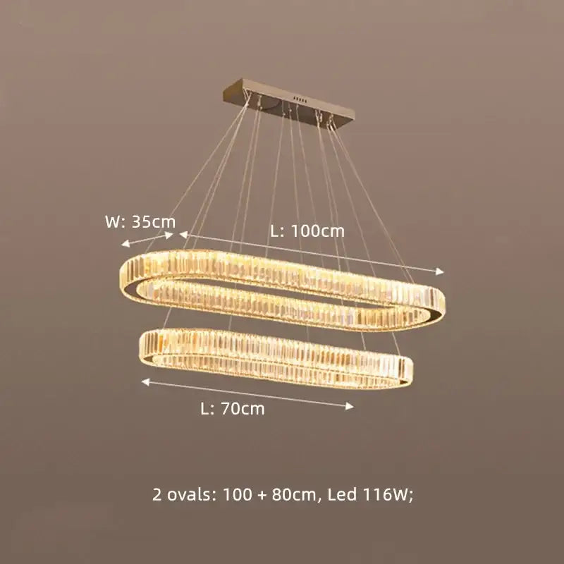 DecorBites™ Crystal Chandelier Pendant Lights Dimmable LED Oval Lustre Hang Lamp