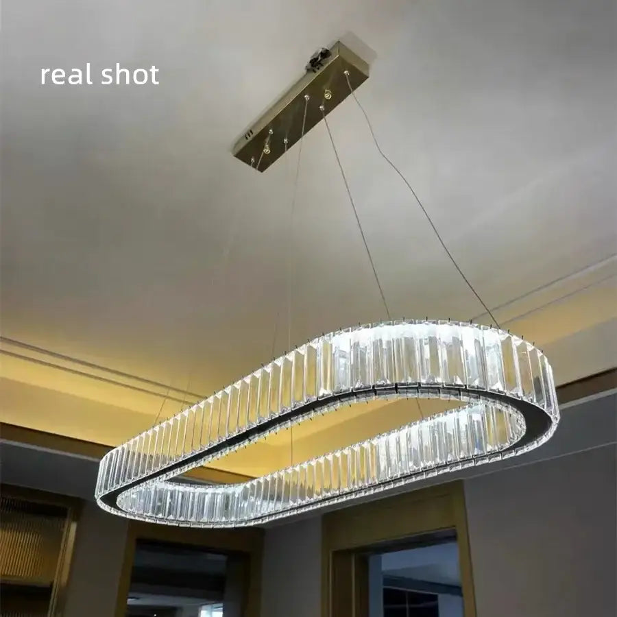 DecorBites™ Crystal Chandelier Pendant Lights Dimmable LED Oval Lustre Hang Lamp