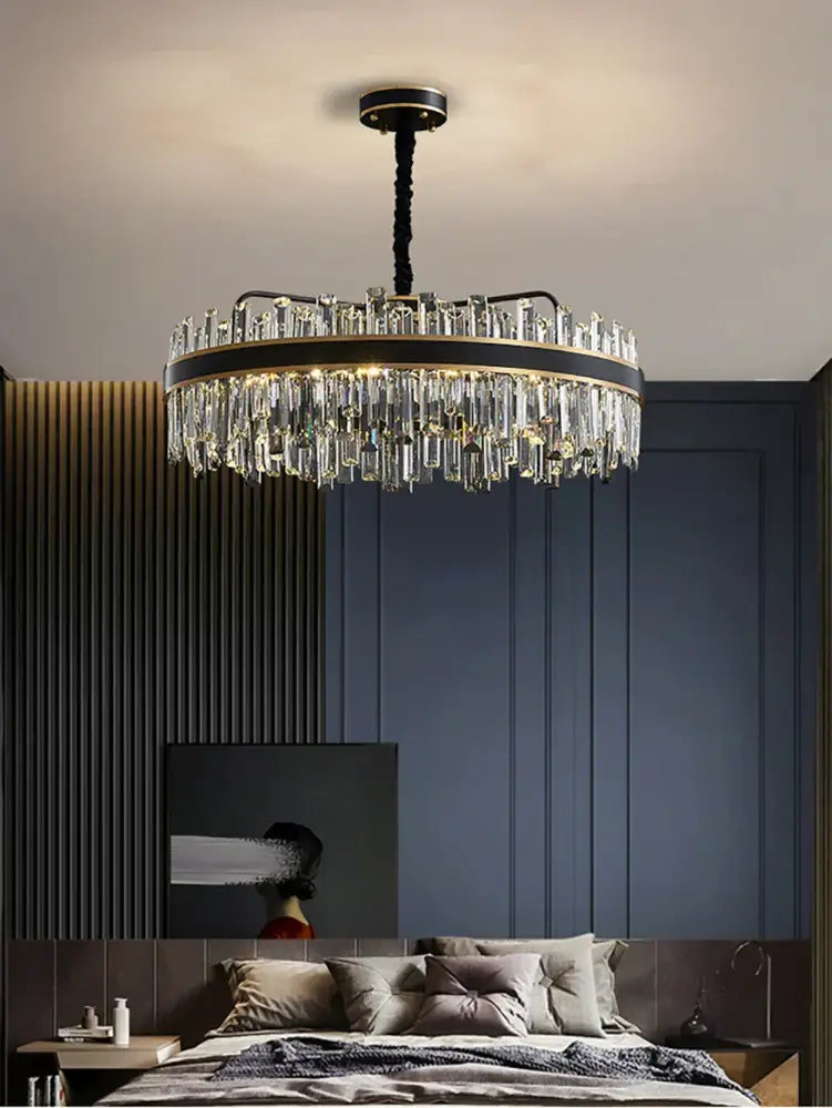 DecorBites™ Crystal Chandelier Round Light Fixture for Luxury Living Room Décor