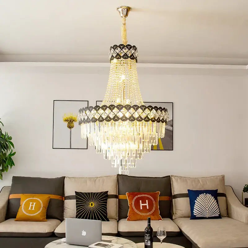 DecorBites™ Crystal Chandelier Spiral Staircase Hall Lamp Duplex Living Room Hardware Texture