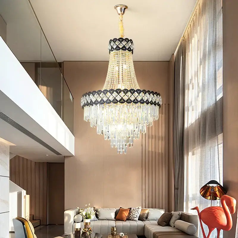 DecorBites™ Crystal Chandelier Spiral Staircase Hall Lamp Duplex Living Room Hardware Texture