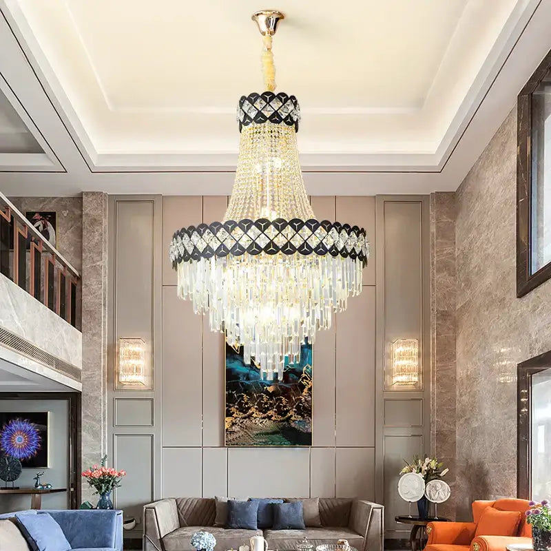 DecorBites™ Crystal Chandelier Spiral Staircase Living Room Lamp Texture Design