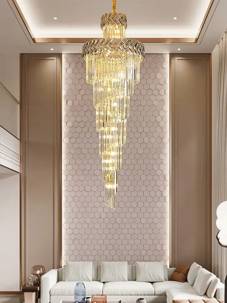 DecorBites™ Crystal Chandelier Spiral Staircase Luxury Lighting