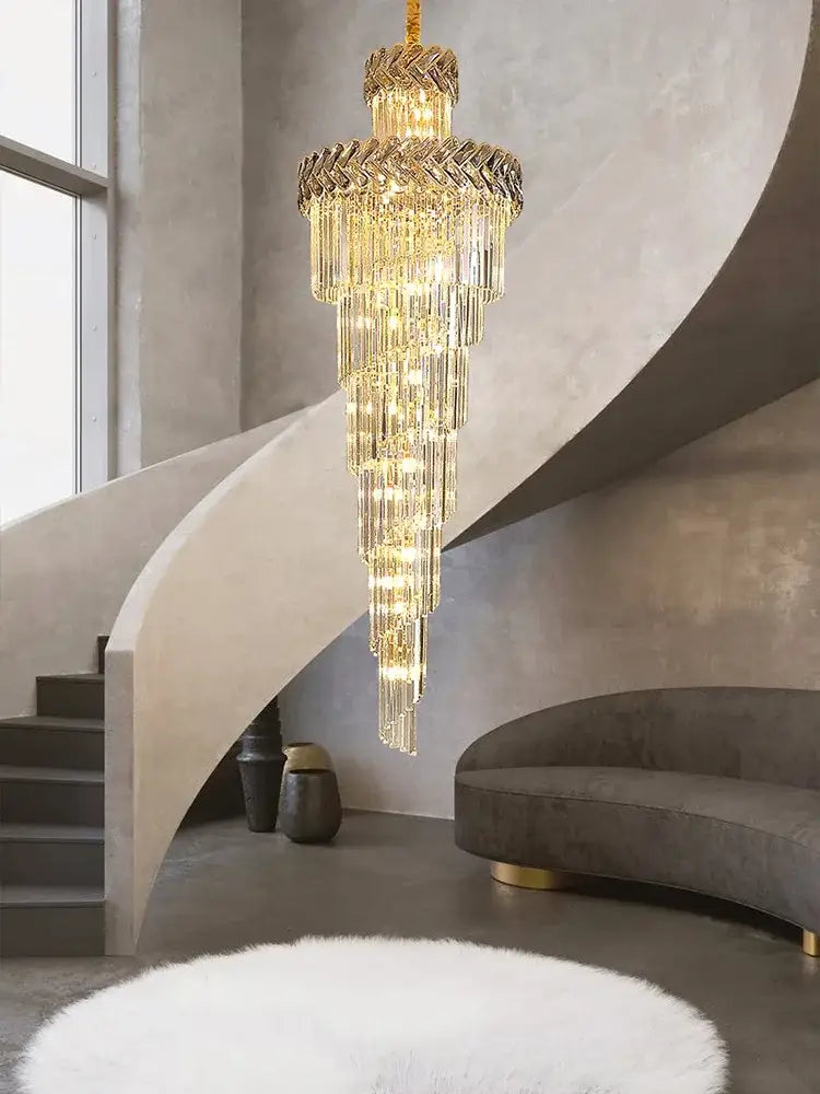 DecorBites™ Crystal Chandelier Spiral Staircase Luxury Lighting