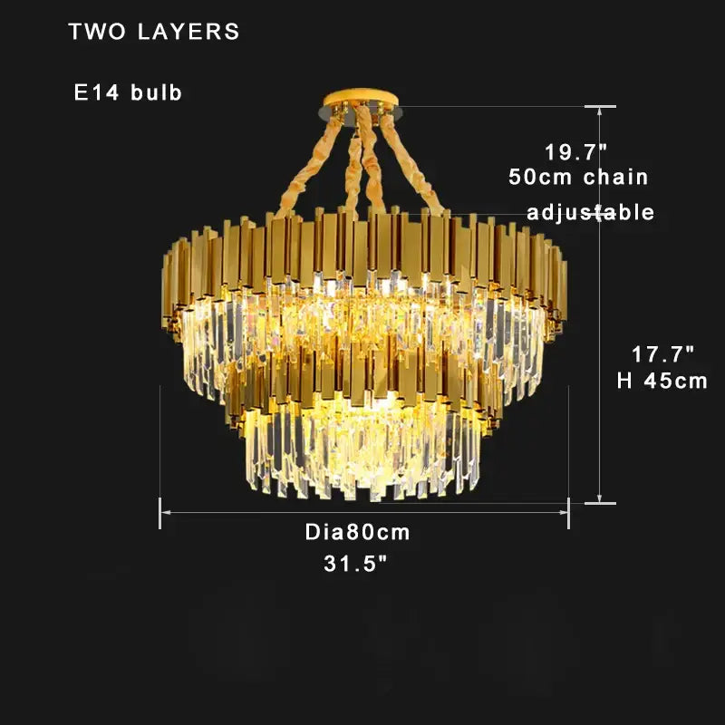 DecorBites™ Crystal Chandelier Stainless Steel K9 Cristal Suspension Lamps Classic Gold Luxury