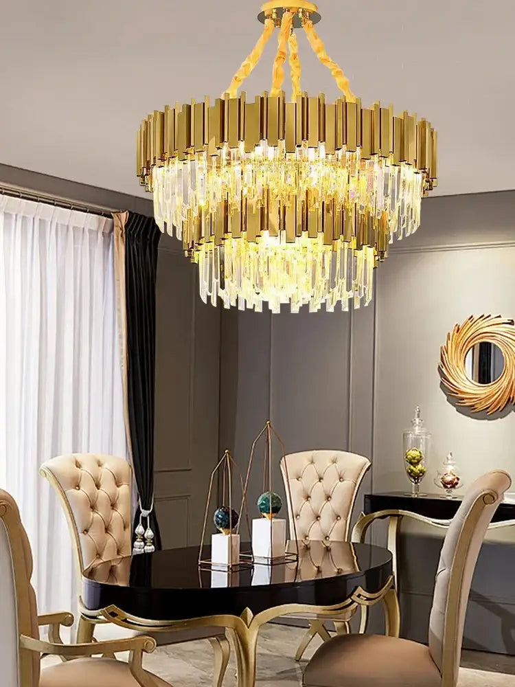 DecorBites™ Crystal Chandelier Stainless Steel K9 Cristal Suspension Lamps Classic Gold Luxury