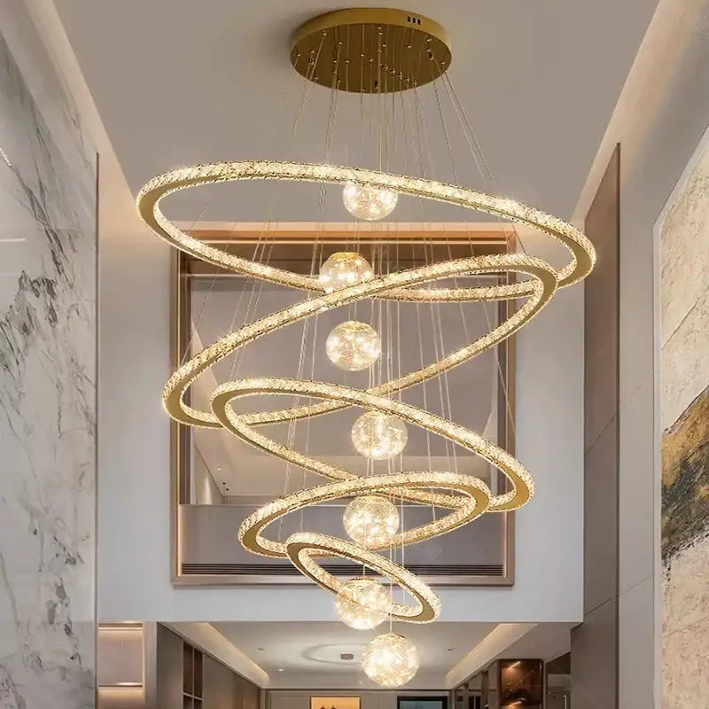 DecorBites™ Crystal Chandelier Stair Pendant Lamp Living Room Interior Lighting
