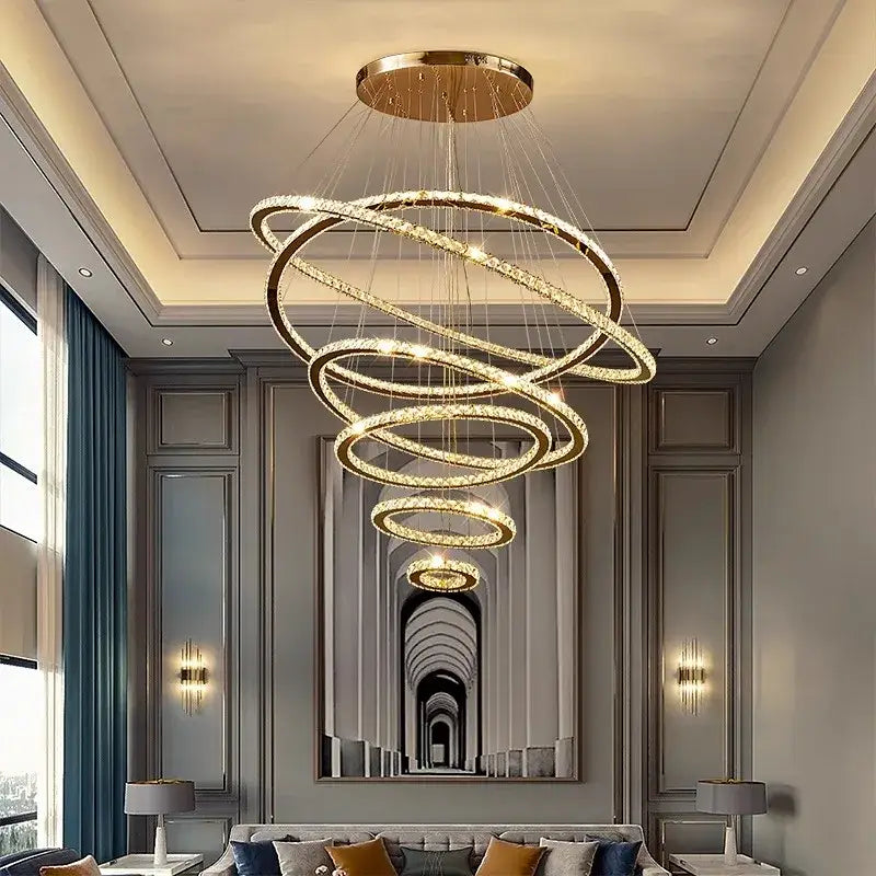 DecorBites™ Crystal Chandelier Stair Pendant Lamp Living Room Lighting