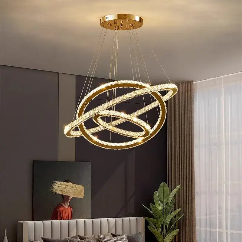 DecorBites™ Crystal Chandelier Stair Pendant Lamp Living Room Lighting