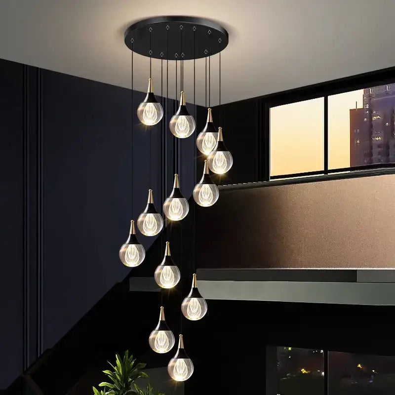 DecorBites™ Crystal Chandelier Stair Pendant Lamp Living Room Interior Lighting