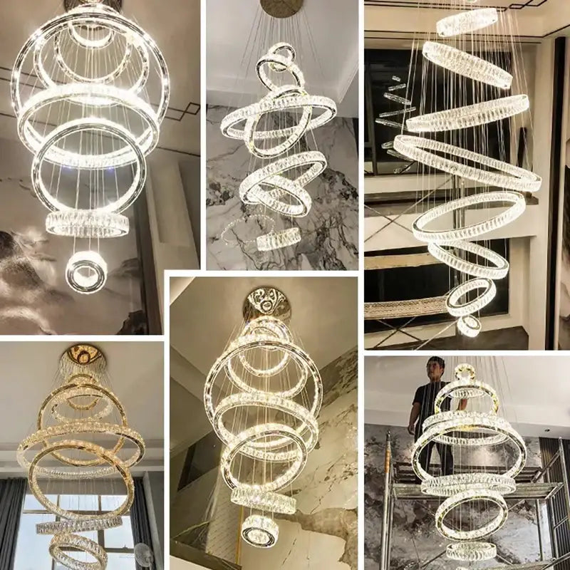 DecorBites™ ثريا كريستالية، مصباح معلق للدرج، إضاءة لغرفة المعيشة، ديكور داخلي عصري