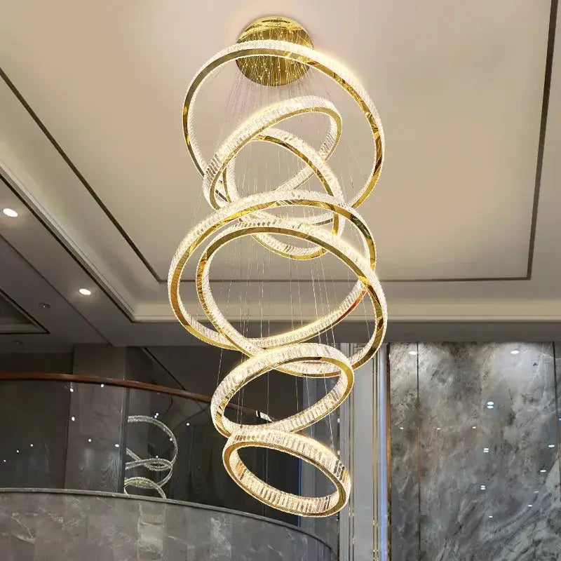DecorBites™ Crystal Chandelier Stair Pendant Lamp Living Room Interior Lighting