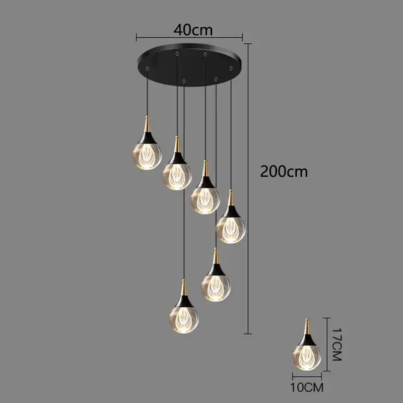 DecorBites™ Crystal Chandelier Stair Pendant Lamp Living Room Interior Lighting