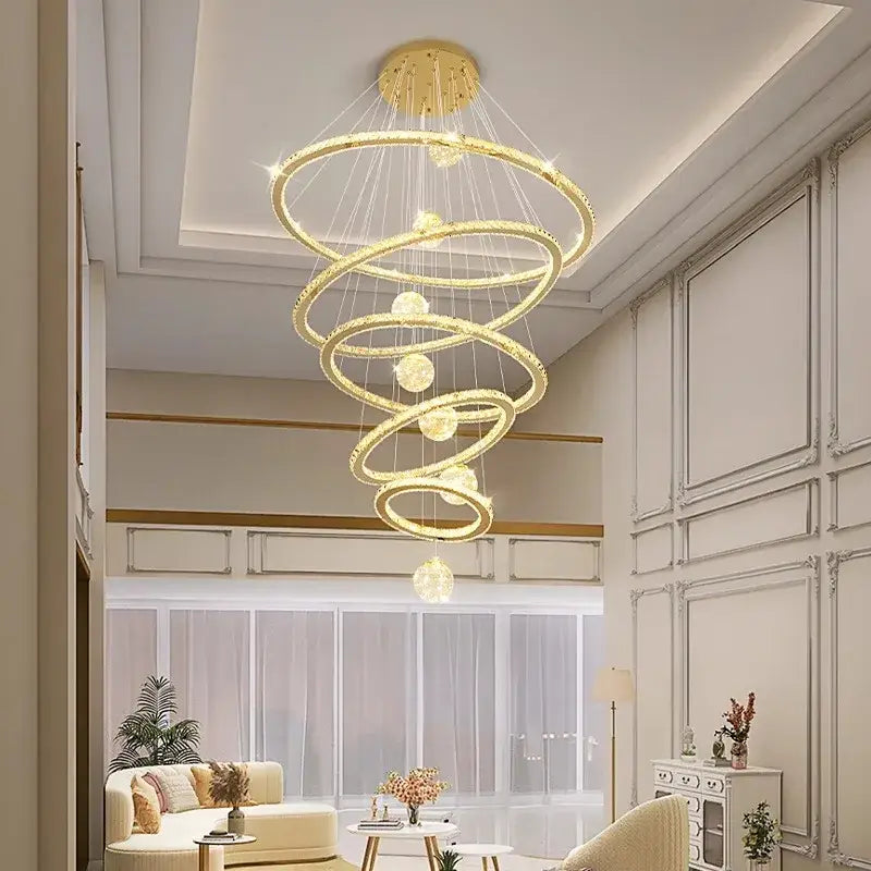 DecorBites™ Crystal Chandelier Stair Pendant Lamp Living Room Interior Lighting