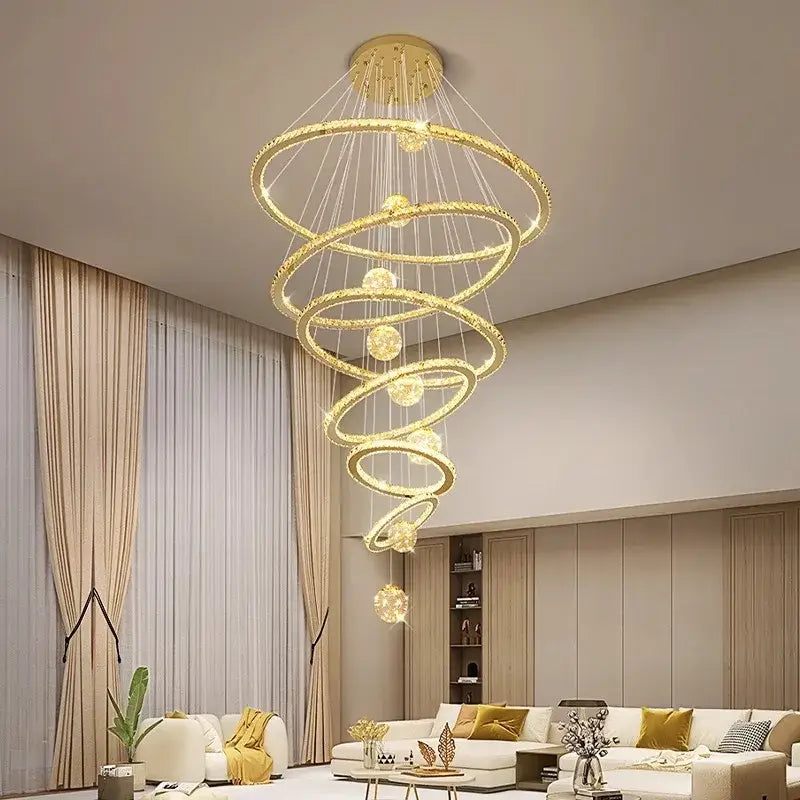 DecorBites™ Crystal Chandelier Stair Pendant Lamp Living Room Interior Lighting