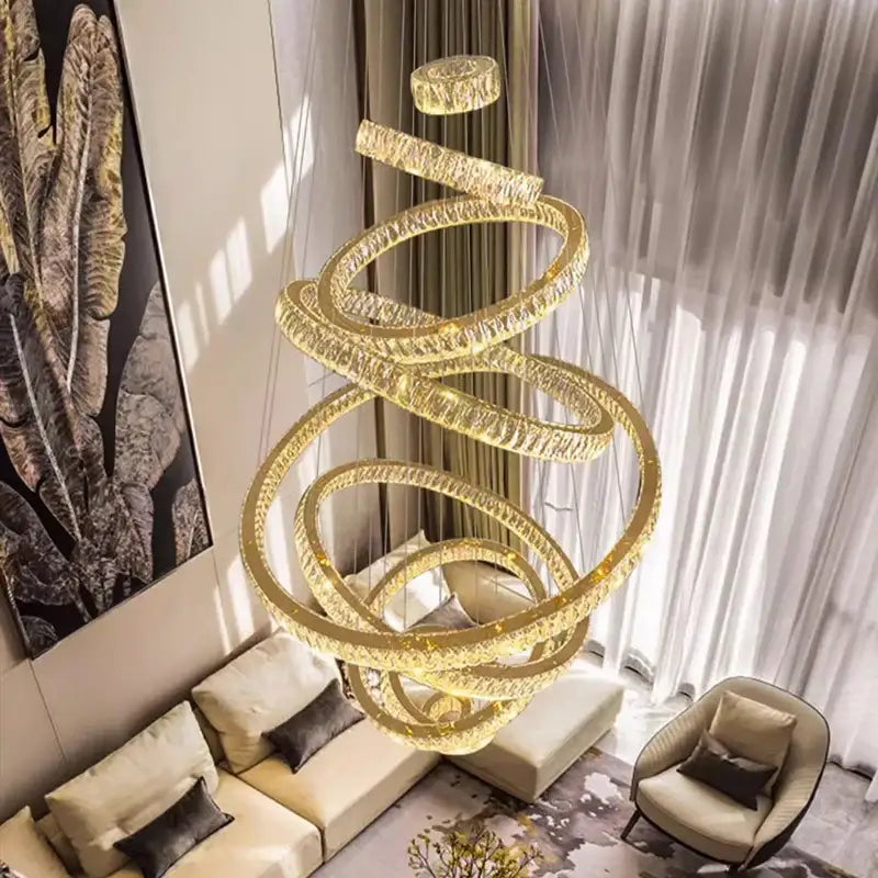 DecorBites™ ثريا كريستالية، مصباح معلق للدرج، إضاءة لغرفة المعيشة، ديكور داخلي عصري