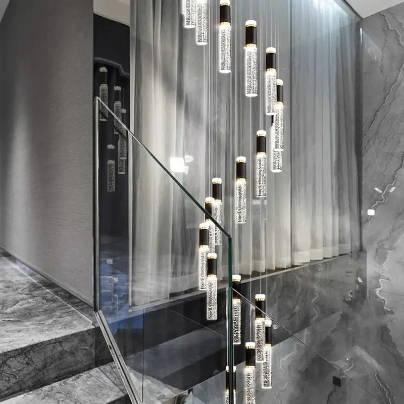 DecorBites™ Crystal Chandelier Stair Pendant Lamp Living Room Lighting