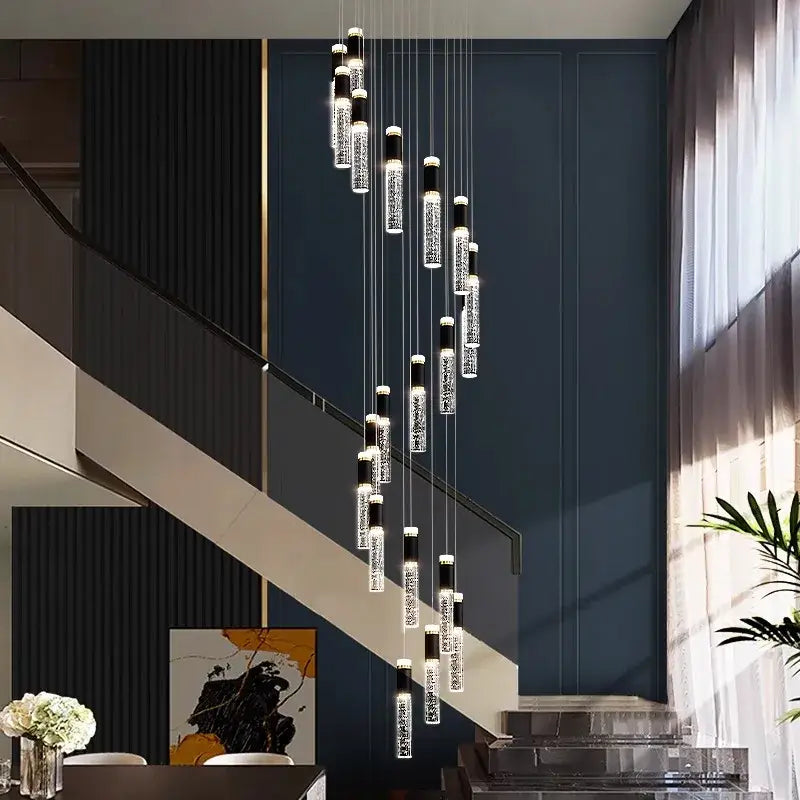 DecorBites™ Crystal Chandelier Stair Pendant Lamp Living Room Lighting