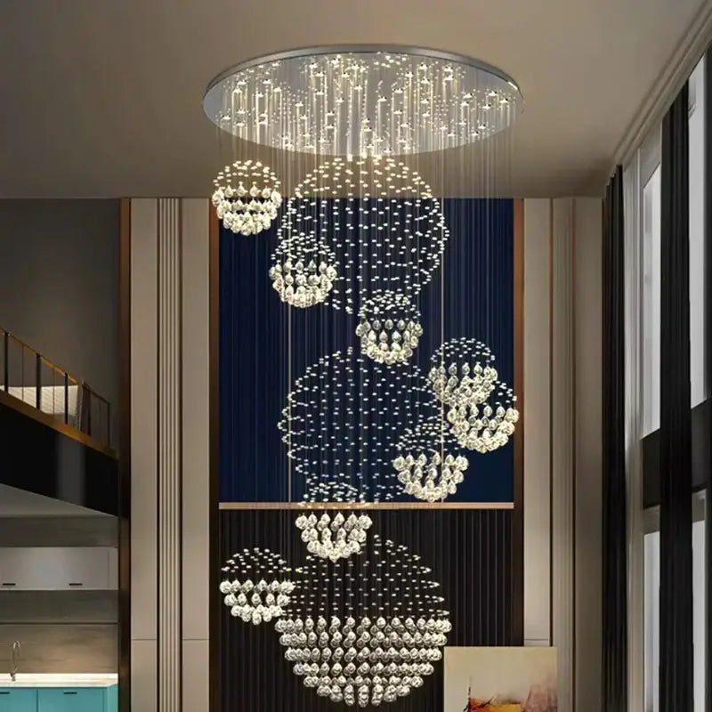 DecorBites™ Crystal Chandelier Stair Pendant Lamp Living Room Lighting