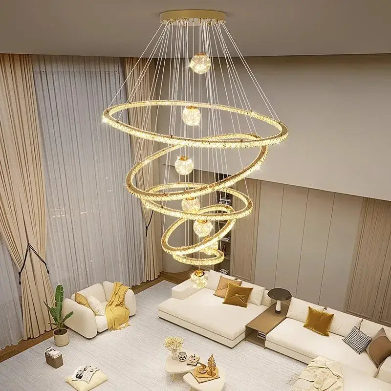 DecorBites™ Crystal Chandelier Stair Pendant Lamp Living Room Interior Lighting