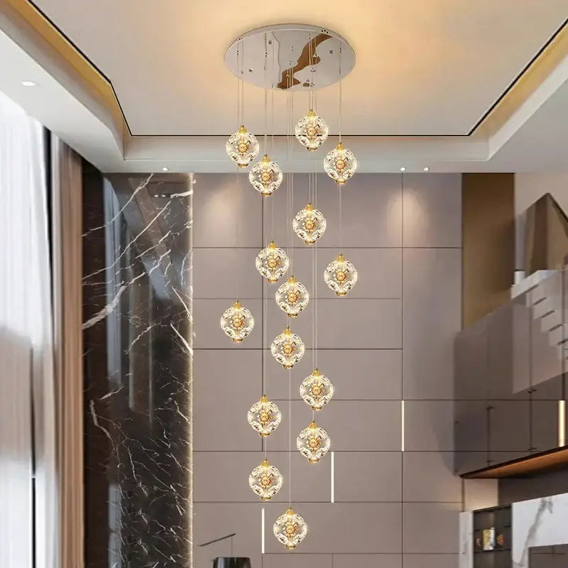 DecorBites™ Crystal Chandelier Stair Pendant Lamp Living Room Interior Lighting