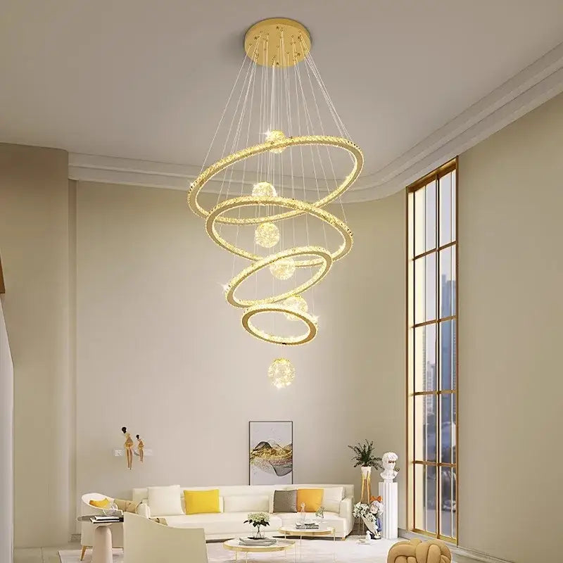 DecorBites™ Crystal Chandelier Stair Pendant Lamp Living Room Interior Lighting