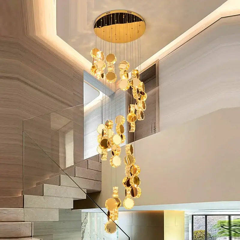 DecorBites™ Crystal Chandelier Stair Pendant Lamp Living Room Lighting