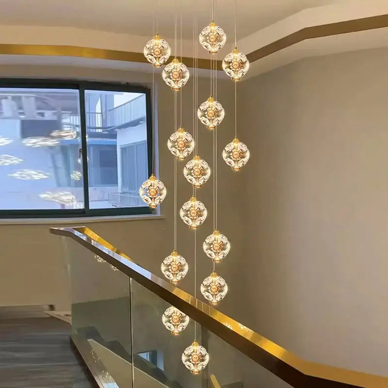 DecorBites™ Crystal Chandelier Stair Pendant Lamp Living Room Interior Lighting