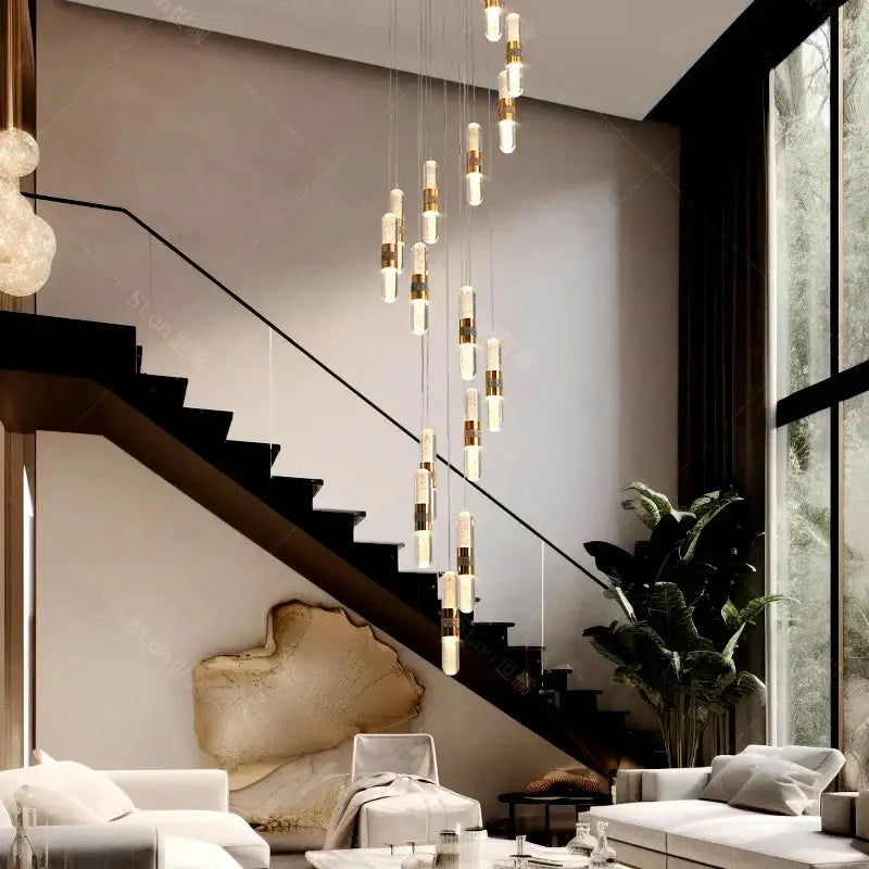 DecorBites™ Crystal Chandelier Stair Pendant Lamp Living Room Pendant Lights Interior Lighting