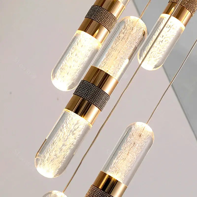 DecorBites™ Crystal Chandelier Stair Pendant Lamp Living Room Pendant Lights Interior Lighting