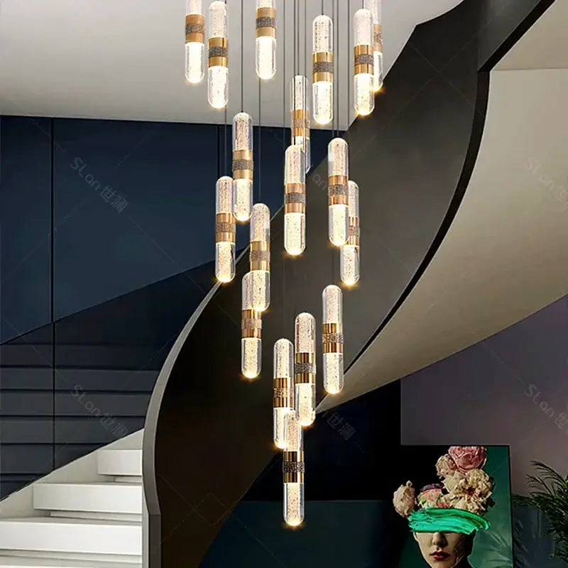 DecorBites™ Crystal Chandelier Stair Pendant Lamp Living Room Pendant Lights Interior Lighting