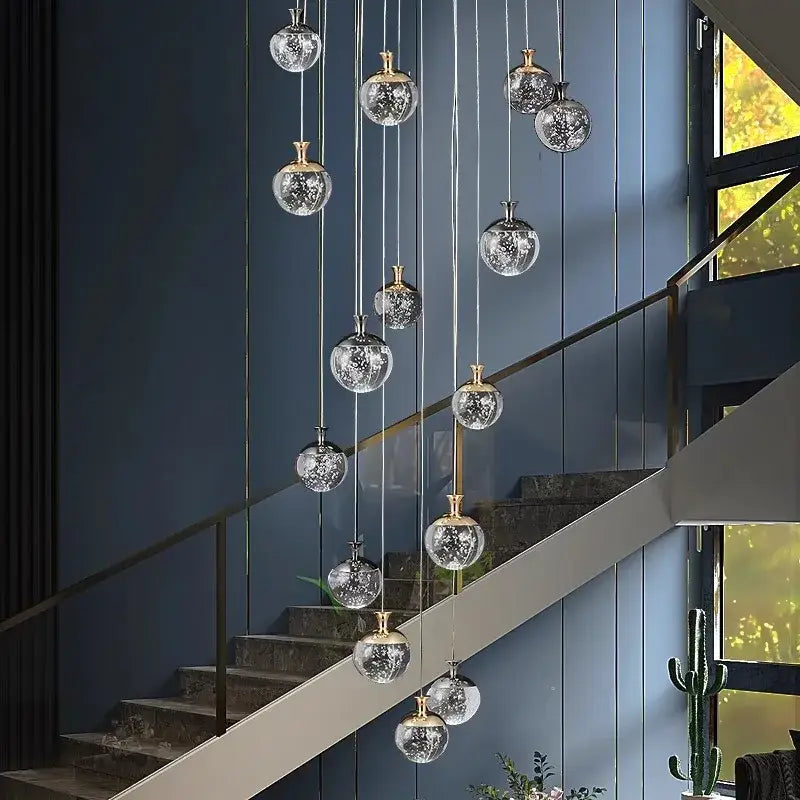 DecorBites™ Crystal Chandelier Stair Pendant Lamp Living Room Pendant Lights Interior Lighting
