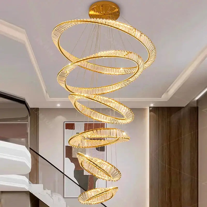 DecorBites™ Crystal Chandelier Stair Pendant Lamp Living Room Pendant Lights Interior Lighting