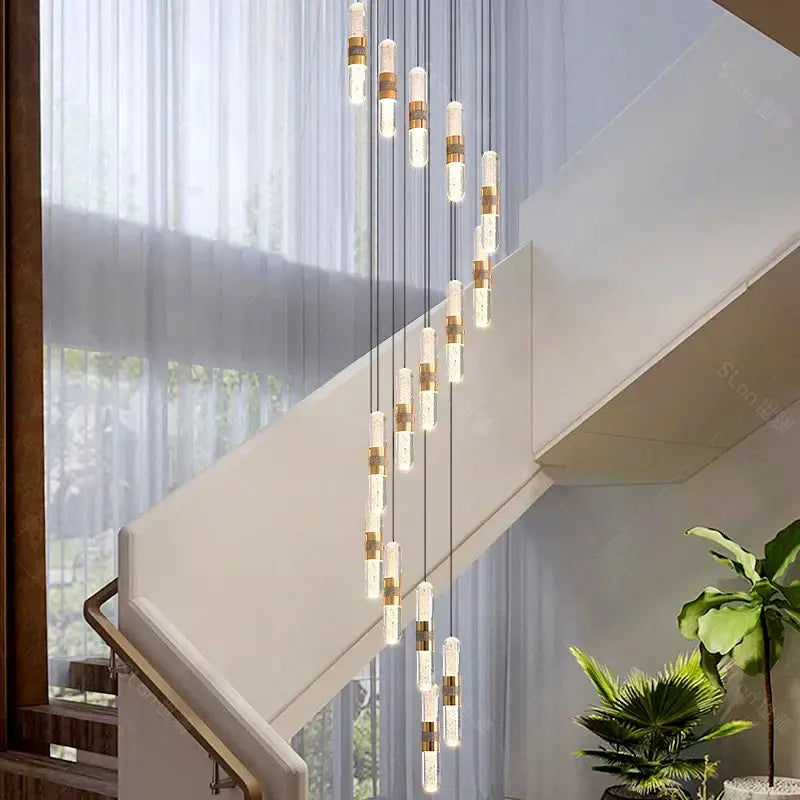 DecorBites™ Crystal Chandelier Stair Pendant Lamp Living Room Pendant Lights Interior Lighting