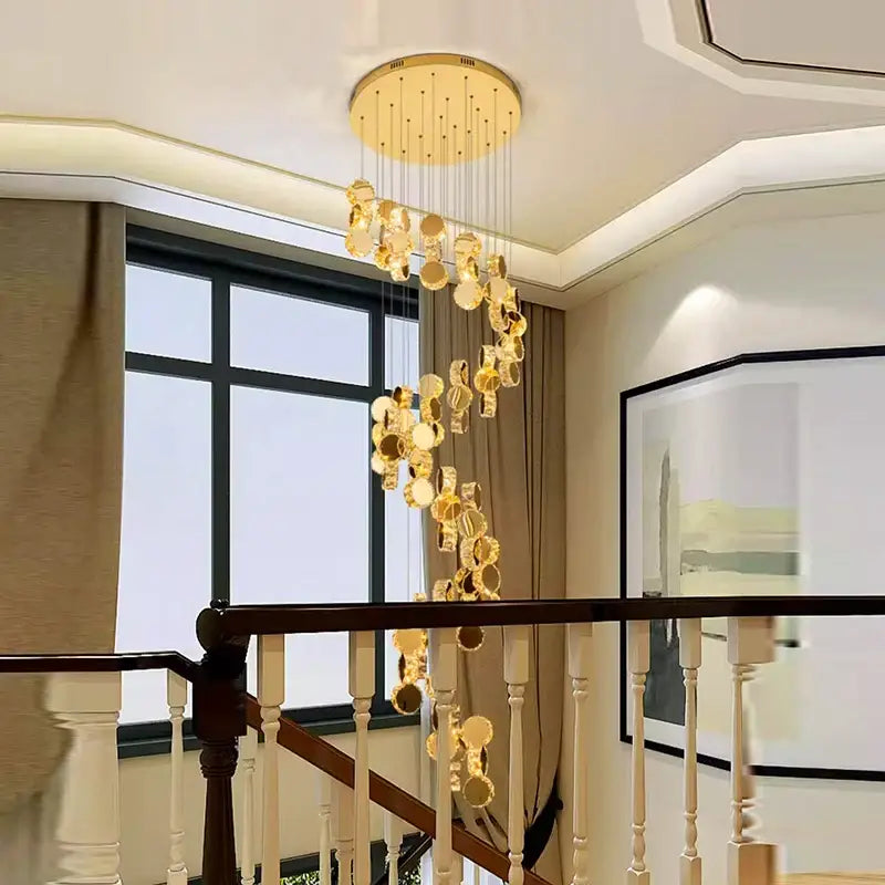 DecorBites™ Crystal Chandelier Stair Pendant Lamp Living Room Pendant Lights Interior Lighting