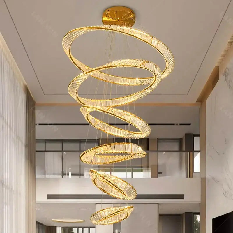 DecorBites™ Crystal Chandelier Stair Pendant Lamp Living Room Pendant Lights Interior Lighting