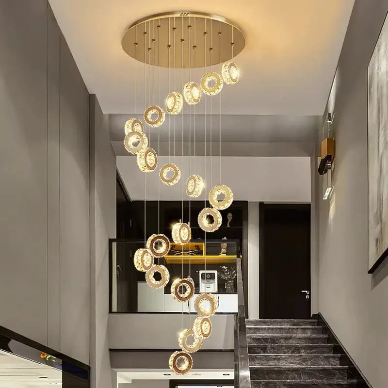 DecorBites™ Crystal Chandelier Stair Pendant Lamp Living Room Pendant Lights Interior Lighting