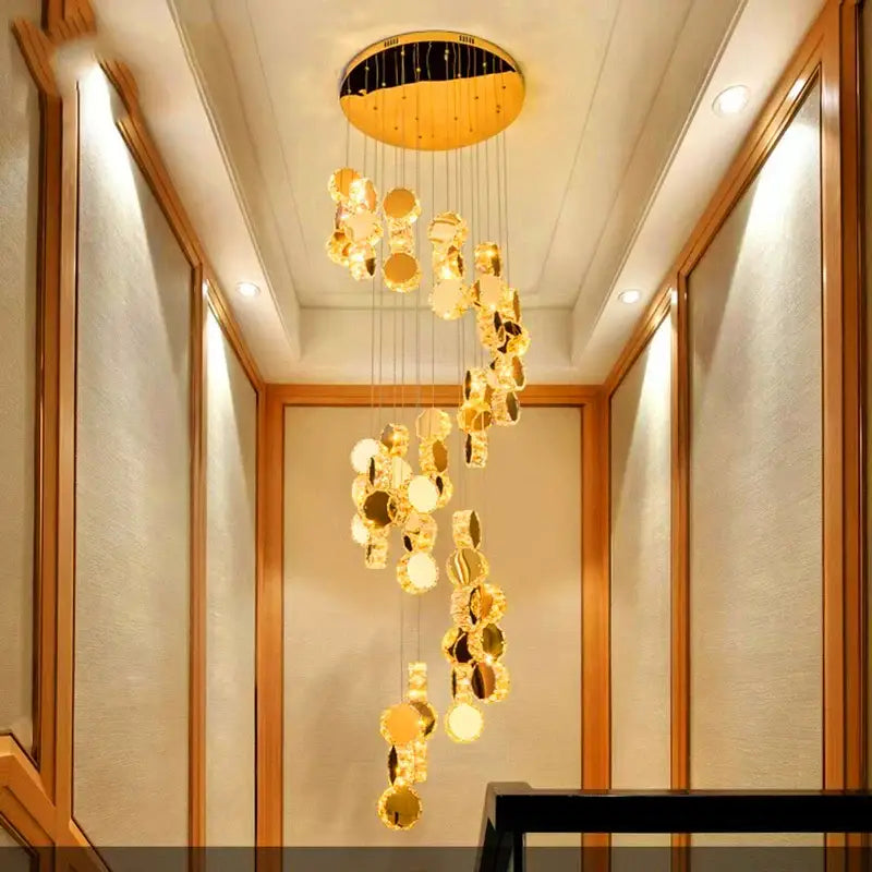 DecorBites™ Crystal Chandelier Stair Pendant Lamp Living Room Pendant Lights Interior Lighting