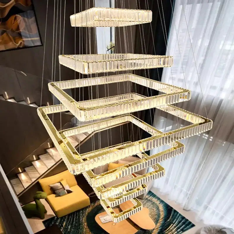 DecorBites™ Crystal Chandelier Stair Pendant Lamp Living Room Pendant Lights Interior Lighting