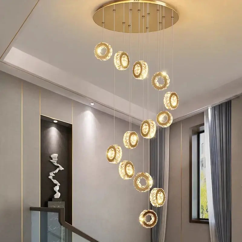 DecorBites™ Crystal Chandelier Stair Pendant Lamp Living Room Pendant Lights Interior Lighting