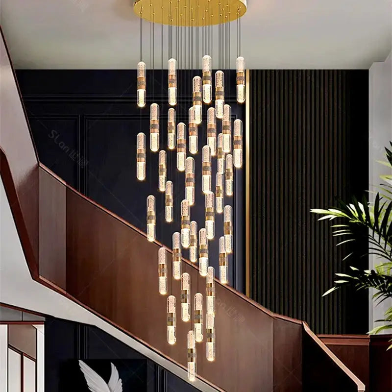 DecorBites™ Crystal Chandelier Stair Pendant Lamp Living Room Pendant Lights Interior Lighting