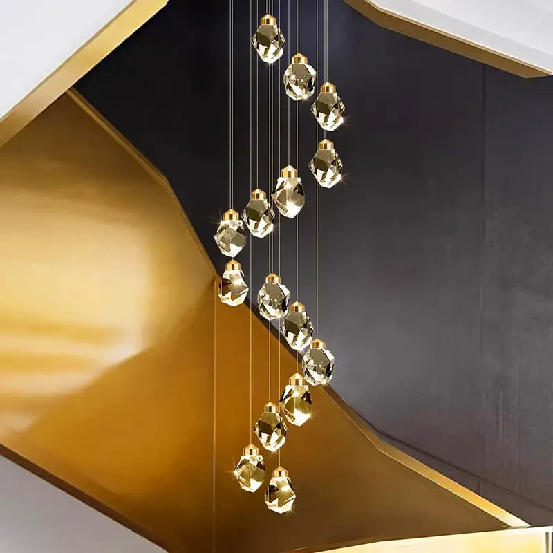 DecorBites™ Crystal Chandelier Stair Pendant Light Modern Living Room Interior Lighting