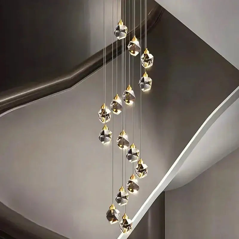 DecorBites™ Crystal Chandelier Stair Pendant Light Modern Living Room Interior Lighting