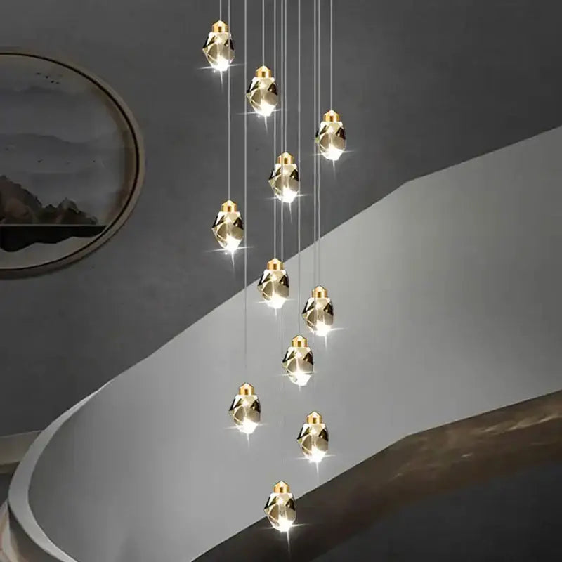 DecorBites™ Crystal Chandelier Stair Pendant Light Modern Living Room Interior Lighting