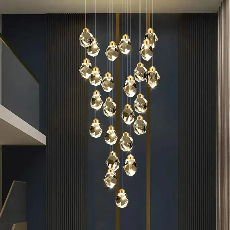 DecorBites™ Crystal Chandelier Stair Pendant Light Modern Living Room Interior Lighting