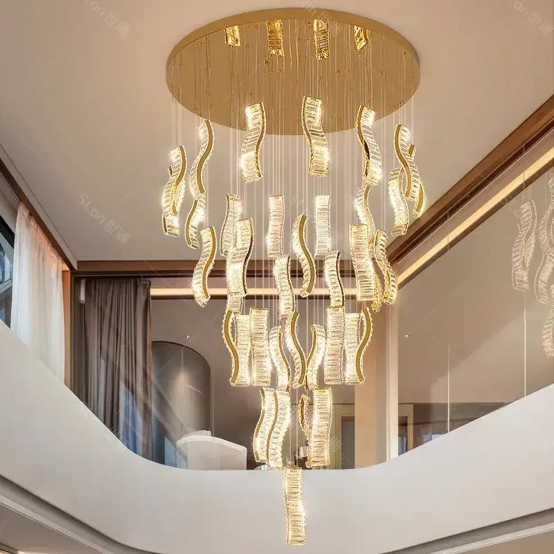 DecorBites™ Crystal Chandelier Stair Pendant: Modern Living Room Interior Lighting