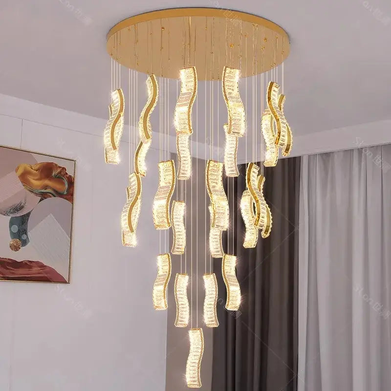 DecorBites™ Crystal Chandelier Stair Pendant: Modern Living Room Interior Lighting