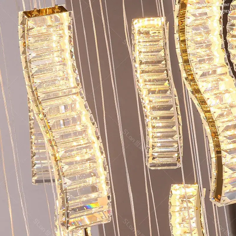 DecorBites™ Crystal Chandelier Stair Pendant: Modern Living Room Interior Lighting